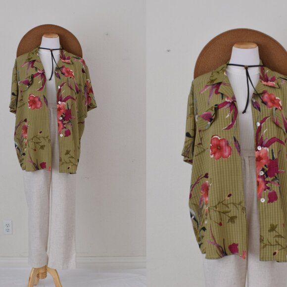 Vintage 1990s Botanical Button Down Blouse by Snug Harbor - Picture 1 of 12